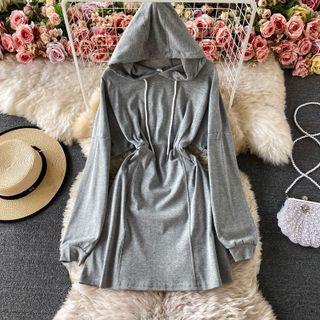 Plain Long Sleeve Hooded Dress