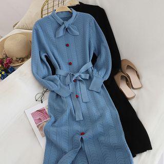 Ribbon Midi Sheath Knit Dress