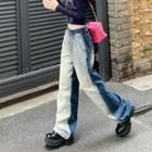 High Waist Two Tone Washed Loose-fit Jeans