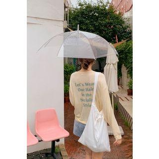 Long-sleeve Letter Print T-shirt Cream - One Size