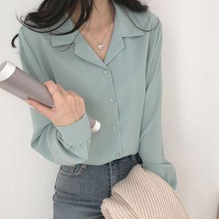 Open-placket Colored Blouse