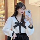 Long-sleeve Bow Button-up Top