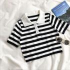 Color-block Striped Short-sleeve Top Black & White - One Size