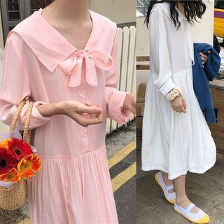 Bow Neck V-neck Shirt Dress