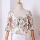 Faux Pearl-accent Short-sleeved Chiffon Blouse
