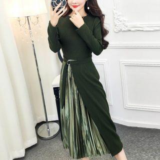 Pleated Hem Long Sleeve Midi Dress