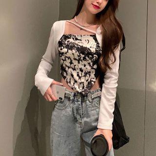 Mock Two-piece Tie-dyed Cropped Top