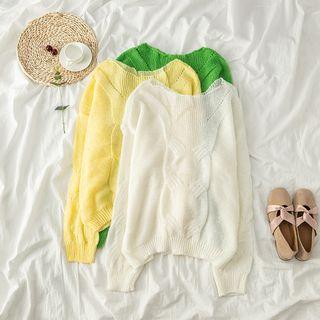 Round Neck Open Knit Plain Sweater