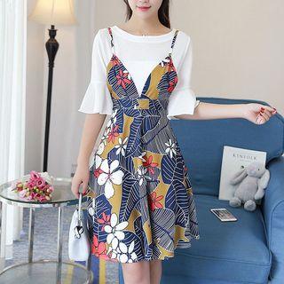 Set: Ruffled Top + Printed Dress