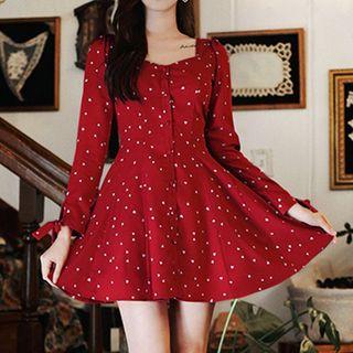 Long-sleeve Heart Printed A-line Mini Dress