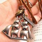 Sailboat Genuine Leather Necklace Coffee - One Size