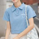 Short-sleeve Bear Print Cropped Polo Shirt