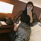 Puff-sleeve Sheer Textured Blouse