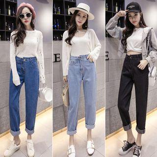 Drawstring Tie-waist Sheath Denim Slim Pants