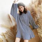 Striped Ruffle Hem Long Sweater