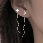 Moon & Star Swirl Sterling Silver Dangle Earring 1 Pair - Threader Earrings - Silver - One Size