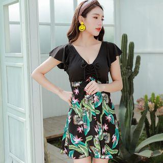 Short-sleeve Print A-line Swim Dress