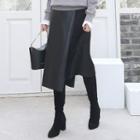 Inset Faux-leather Pleated Skirt Leggings