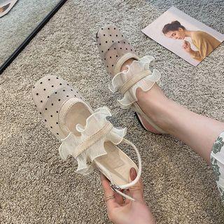 Ruffled Slingback Mesh Flat Mules