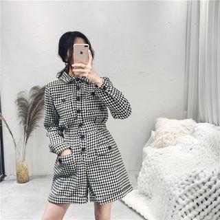 Houndstooth Long-sleeve Playsuit