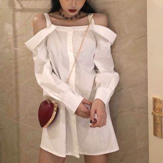 Cut-out Shoulder Shirt Dress