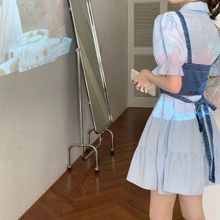 Plain Ruffle Dress / Washed Denim Vest