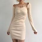 Set: Long-sleeve Crop Top + Spaghetti-strap Mini Sheath Dress