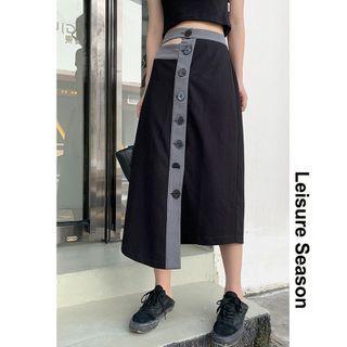 Patchwork Asymmetric High-waist Skirt