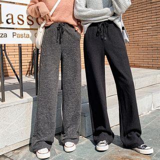 Straight-cut Rib Knit Pants