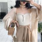 Strapless Knotted Knit Top / Wide-sleeve Long Cardigan