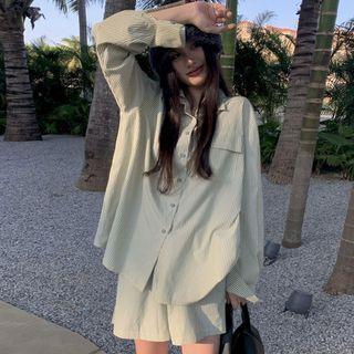 Striped Shirt / Wide Leg Shorts