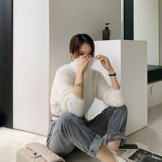 Turtle-neck Fluffy Knit Top