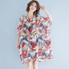 3/4-sleeve Printed Chiffon Dress As Shown In Figure - One Size