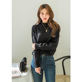 Tall Size Rolled High-neck Loose-fit Knit Top