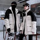 Couple Matching Lettering Contrast Trim Padded Coat