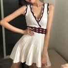 Sleeveless Pleated Mini Knit Dress White - One Size
