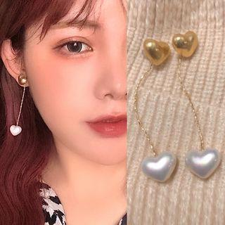 Faux Pearl Heart Dangle Earring 1 Pair - 0707a - Silver - One Size