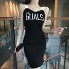 Lettering Sleeveless Mini A-line Rib Knit Dress