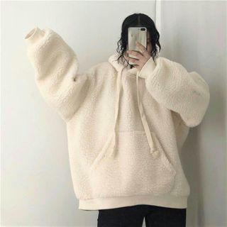 Fleece Plain Loose-fit Hoodie