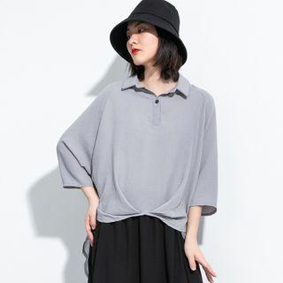 Asymmetric Hem 3/4-sleeve Polo Shirt