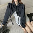 Drawstring Cropped Denim Jacket / Sleeveless Mini Sheath Dress