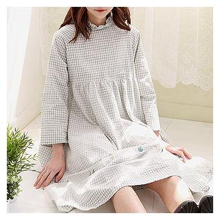 Mesh-overlay Gingham Empire Dress