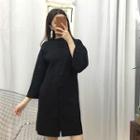 Plain Convestable Loose-fit Long-sleeve Knit Dress