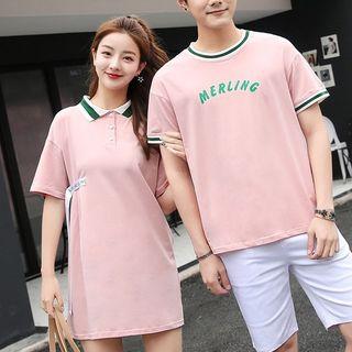 Couple Matching Short-sleeve Polo Shirt Dress / Lettering Short-sleeve T-shirt