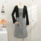 Checkerboard Sleeveless Midi Dress / Light Cardigan