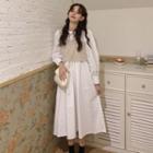 Long-sleeve Midi A-line Dress / Knit Tank Top