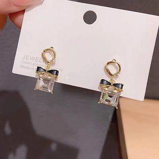 Rhinestone Bow Drop Earring Black - One Size