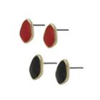 Rhombus Ear Stud Set (red & Black) One Size