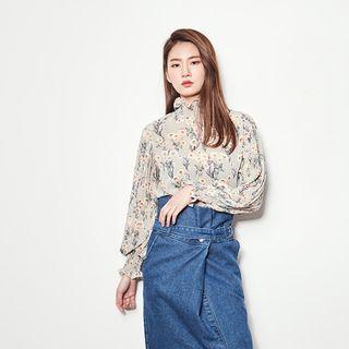 Smocked-detail Floral Print Top