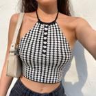 Halter-neck Dotted Heart Print Knit Crop Camisole Top